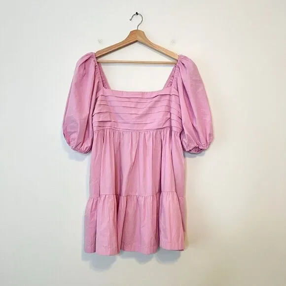Abercrombie & Fitch Emerson Poplin Puff Sleeve Mini Dress in Pink Size L Petites - Picture 2 of 9